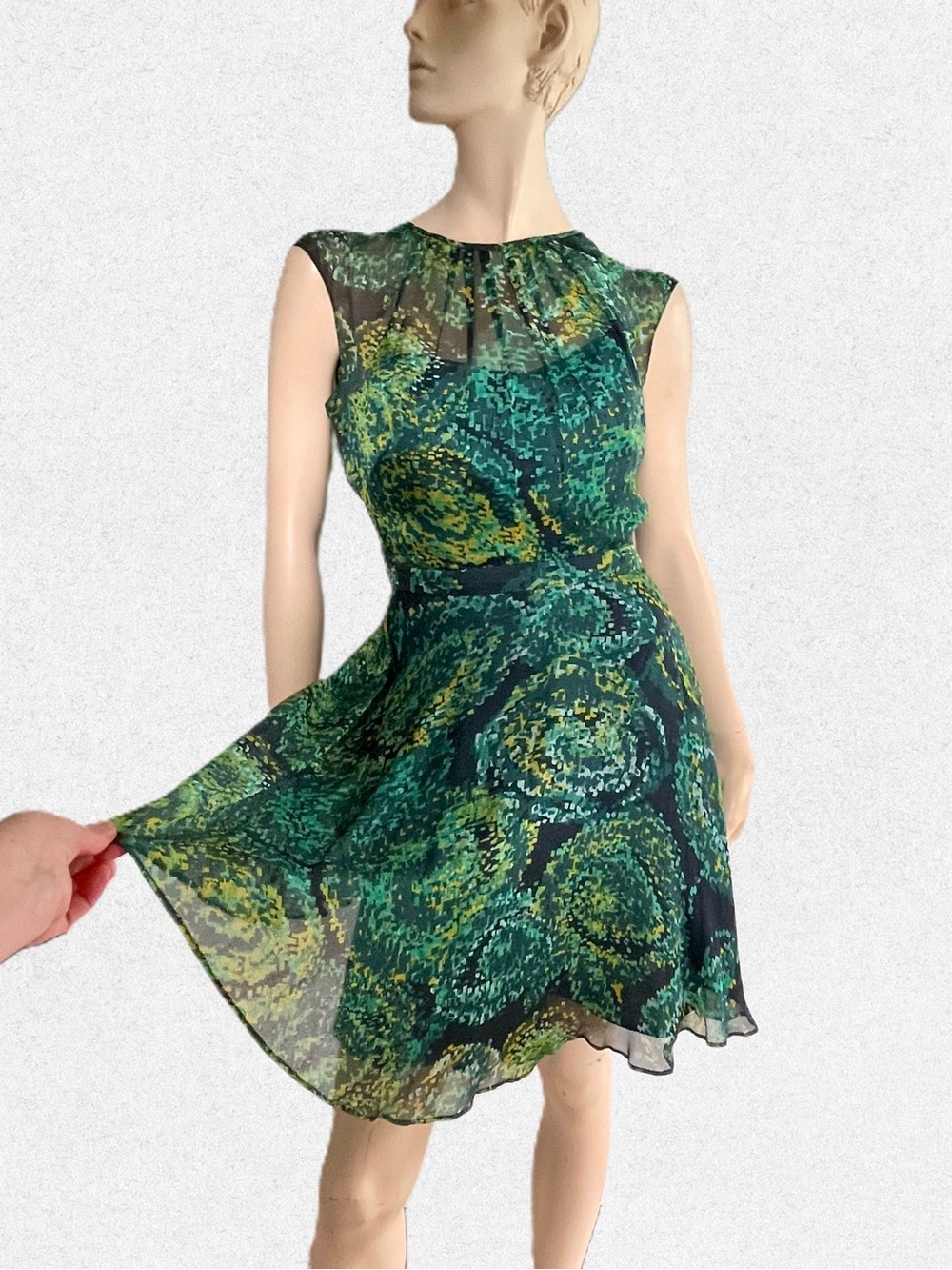 Silk Green Midi Fit and Flare Dress by Shoshana